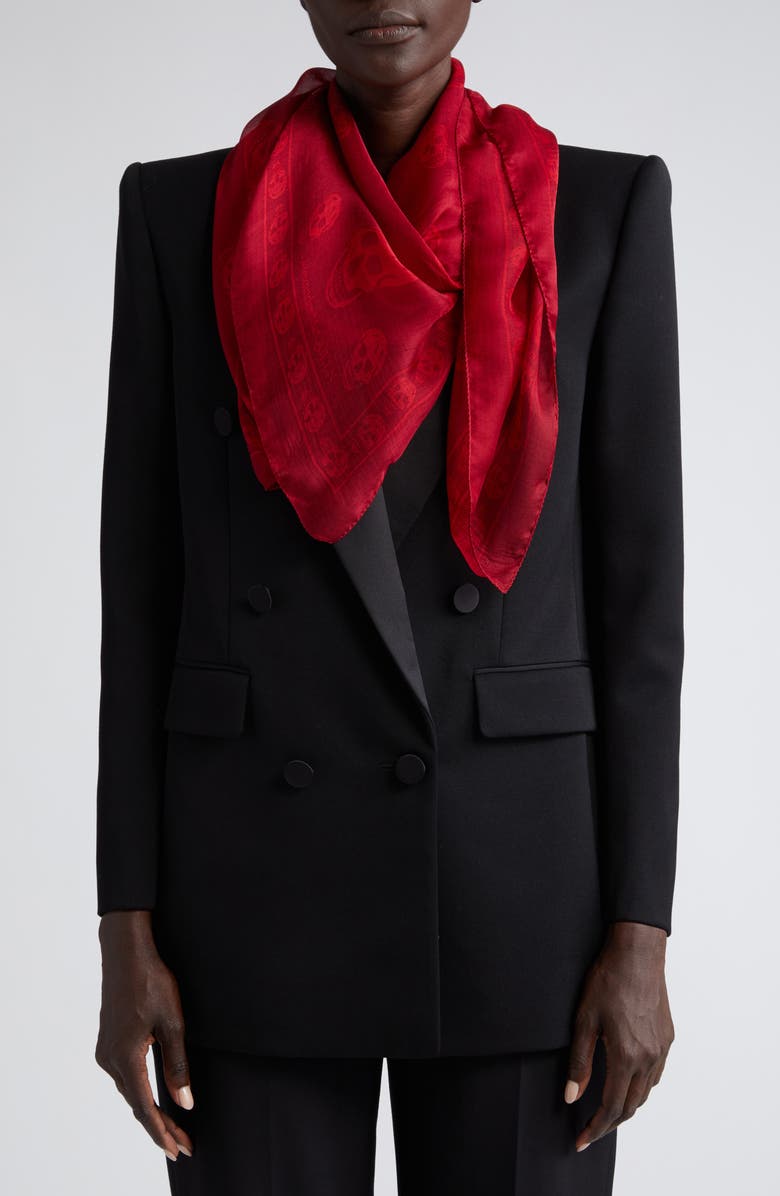 McQueen Alexander McQueen Skull Silk Scarf, Alternate, color, 6274 Dark Red/ Welsh Red