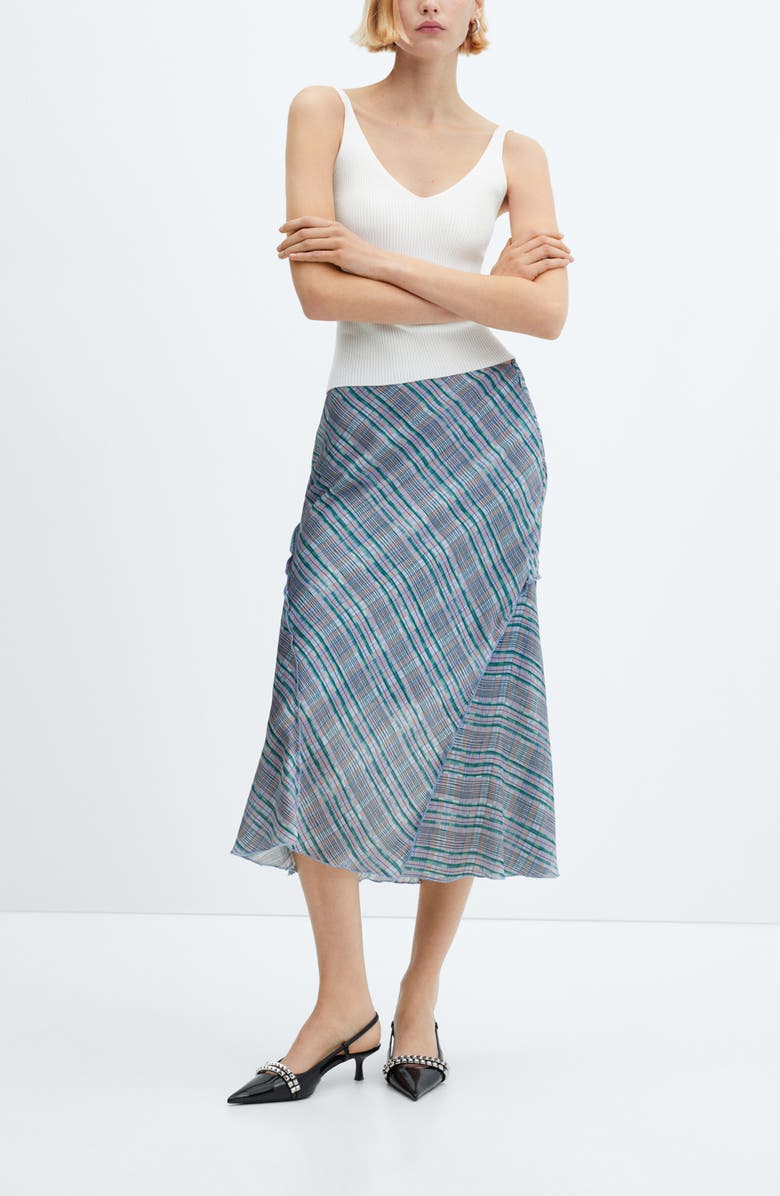 MANGO Plaid Satin Midi Skirt, Alternate, color, 