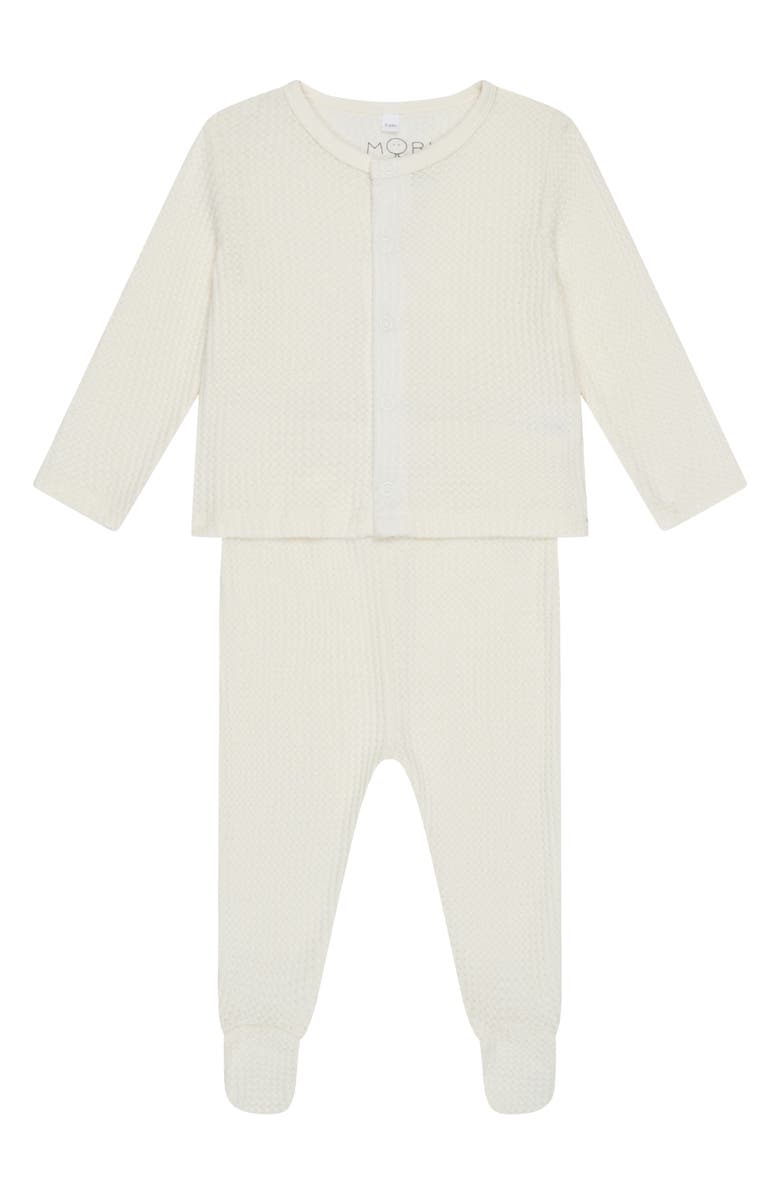 MORI Waffle Knit Snap-Up Top & Footed Leggings Set, Main, color, 