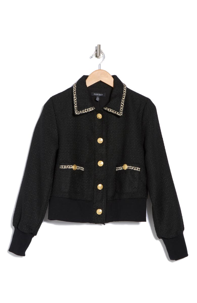 Ellen Tracy Tweed Bomber Jacket, Alternate, color, Black