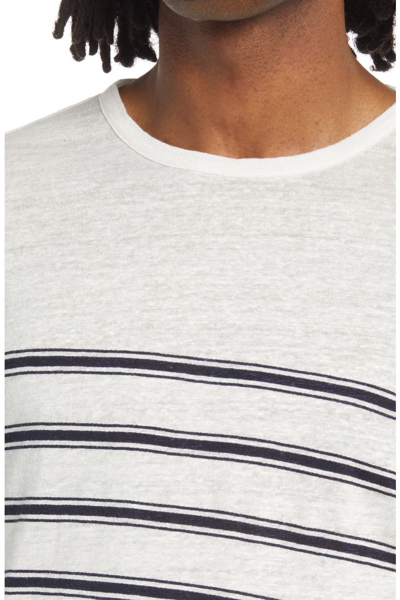 Stripe Crewneck Linen Sweater, Alternate, color, OPTIC WHITE/ COASTAL