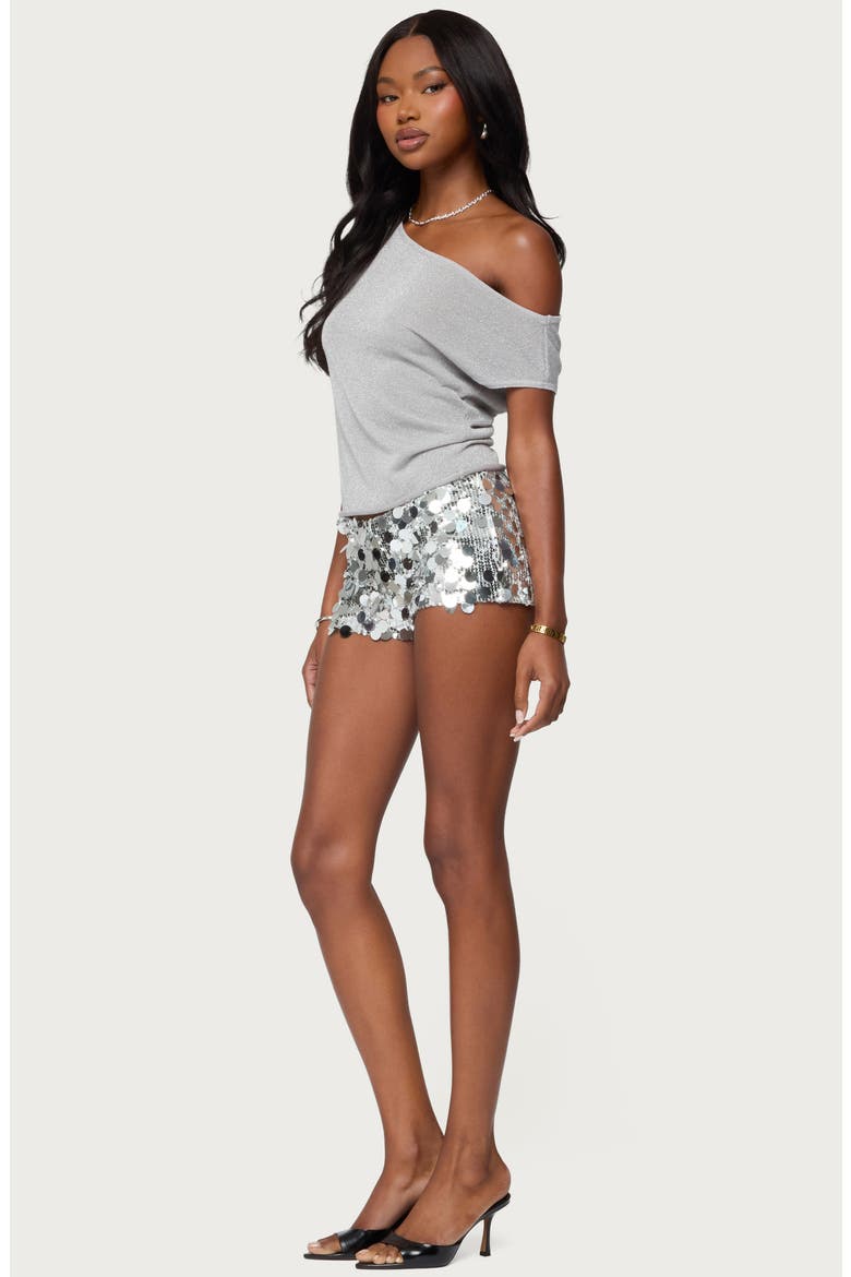 Holly Glitter Off the Shoulder Top, Alternate, color, SILVER