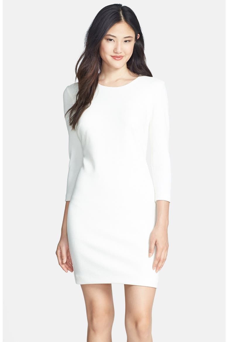 Zipper Detail Stretch Piqué Sheath Dress, Alternate, color, WHITE