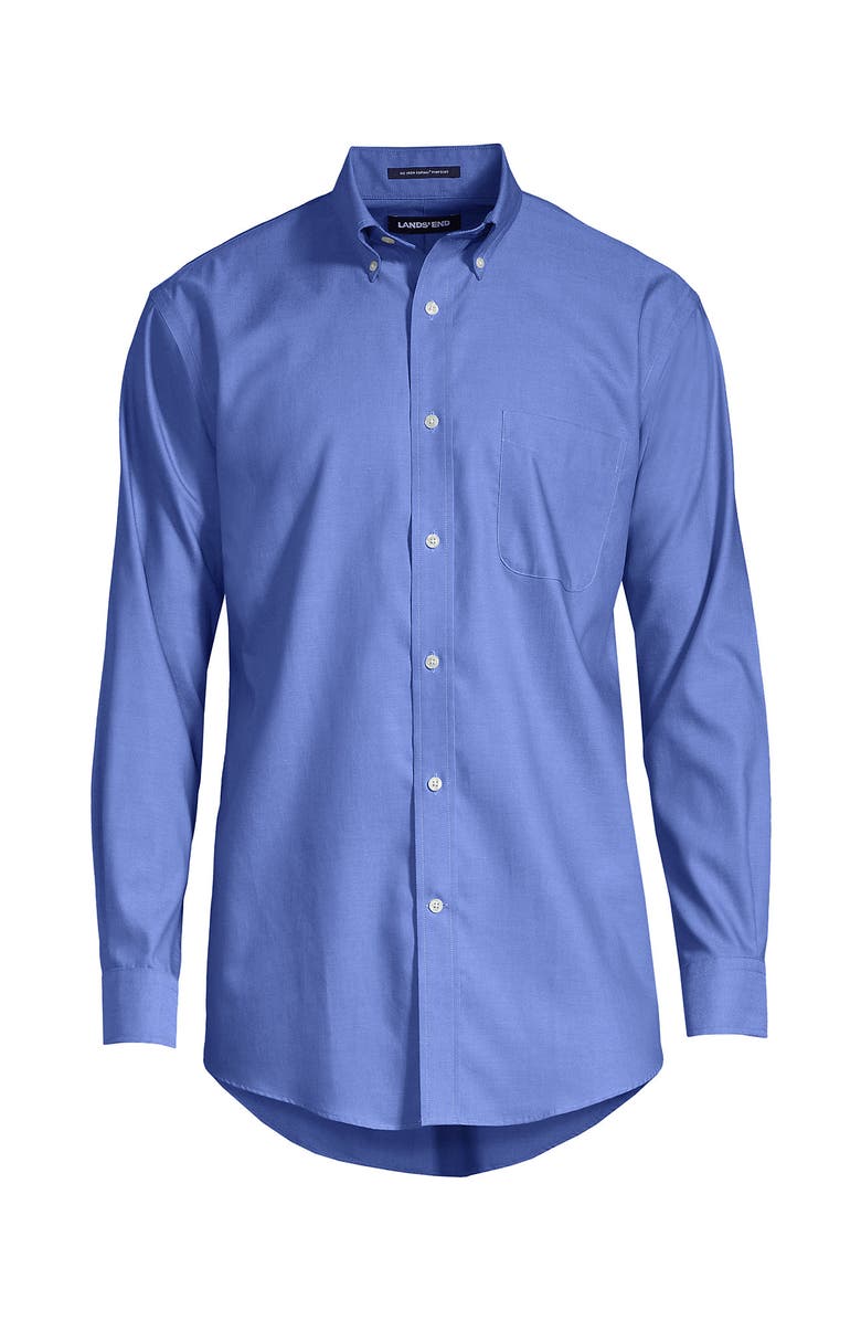 Lands' End School Uniform Tailored Fit No Iron Solid Supima Cotton Pinpoint Buttondown Collar Dress Shirt, Alternate, color, Light French Blue