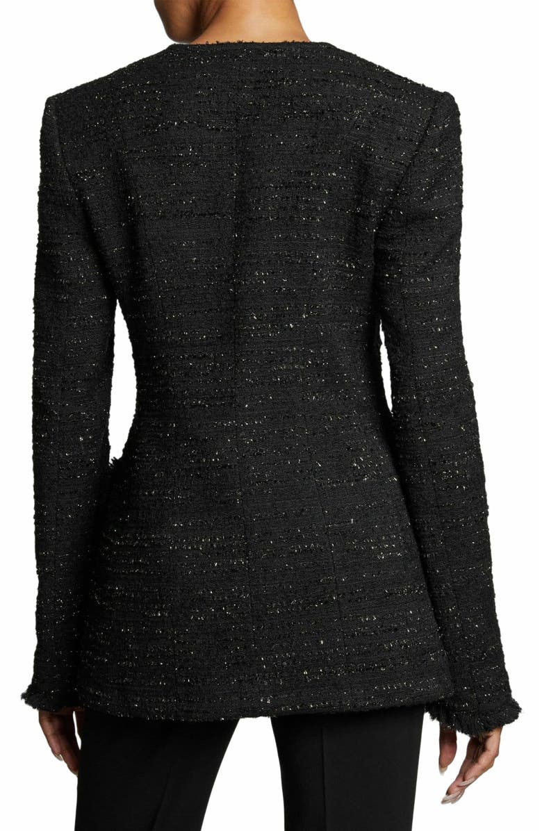 Santorelli BRITT Black with Gold Lurex Tweed Jacket with Fringe Detail, Alternate, color,
