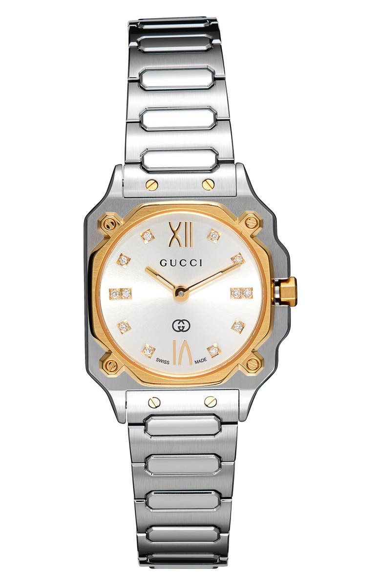 Gucci G-Flat Diamond Bracelet Watch, 24mm, Main, color, 
