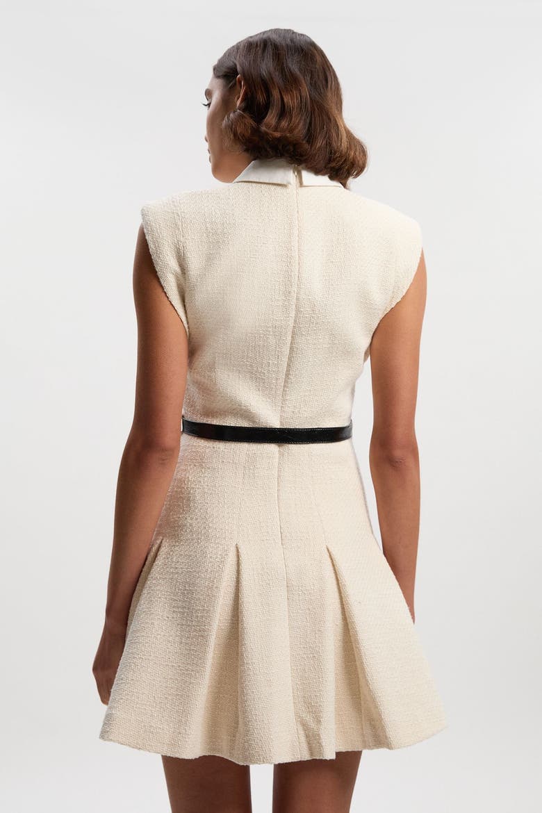 Tweed Collared Sleeveless Mini Dress, Alternate, color, Cream
