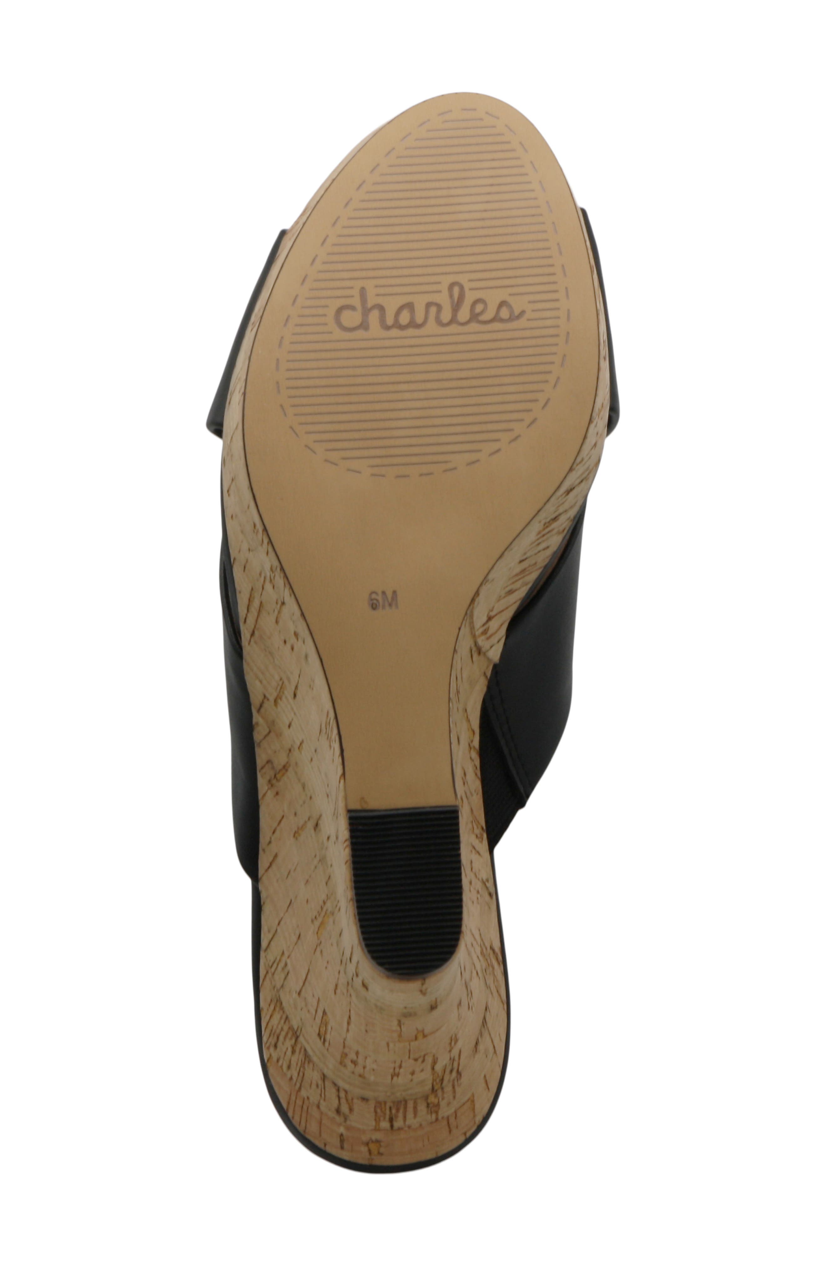 Charles by Charles David Latrice Cork Wedge Sandal, Alternate, color, Black-Sm