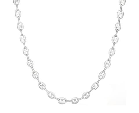 Rhodium Plated Puffed Link Necklace