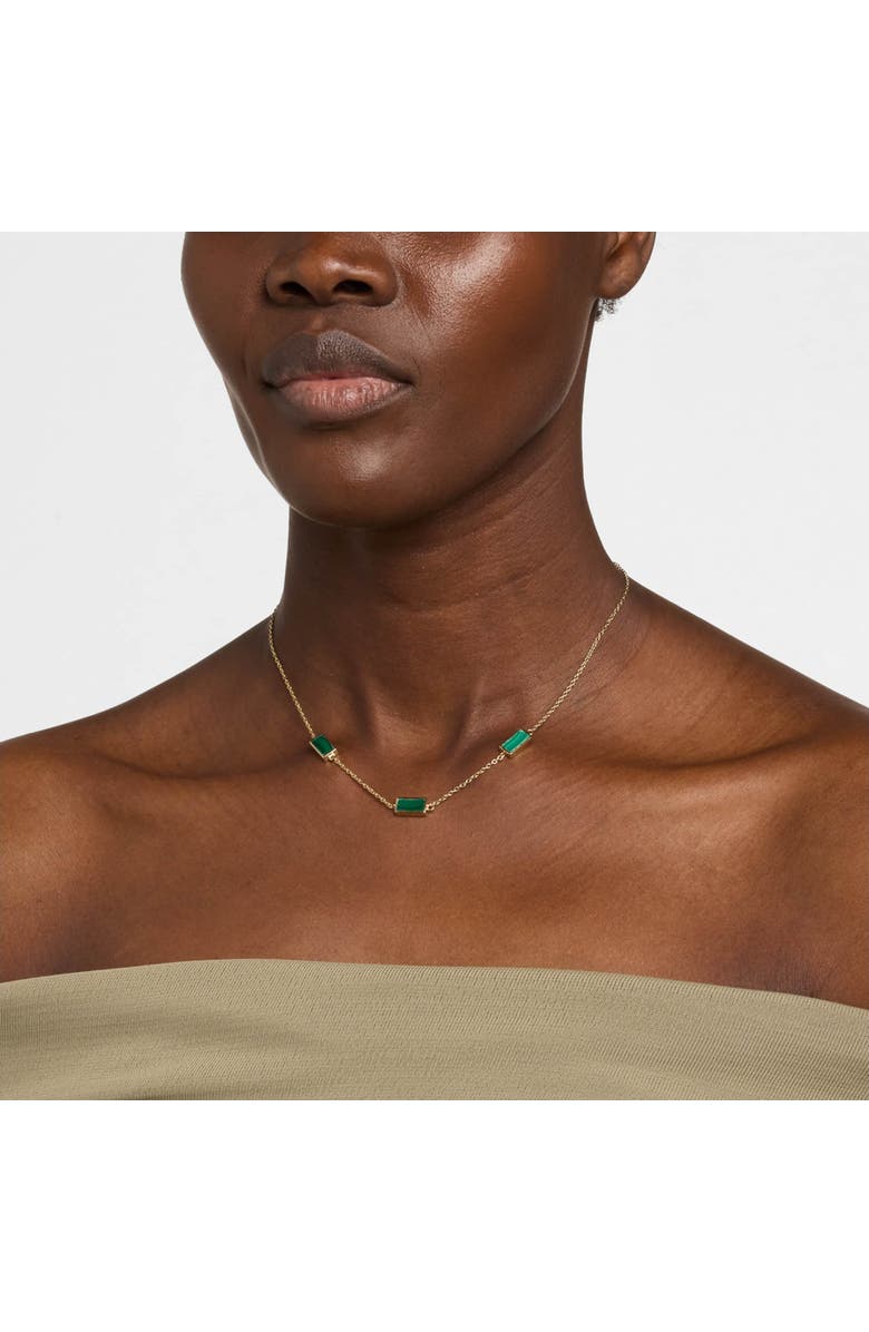 Jan Leslie Three Station Rectangle Dash Necklace In Sterling 18K Gold Overlay, Alternate, color, Green