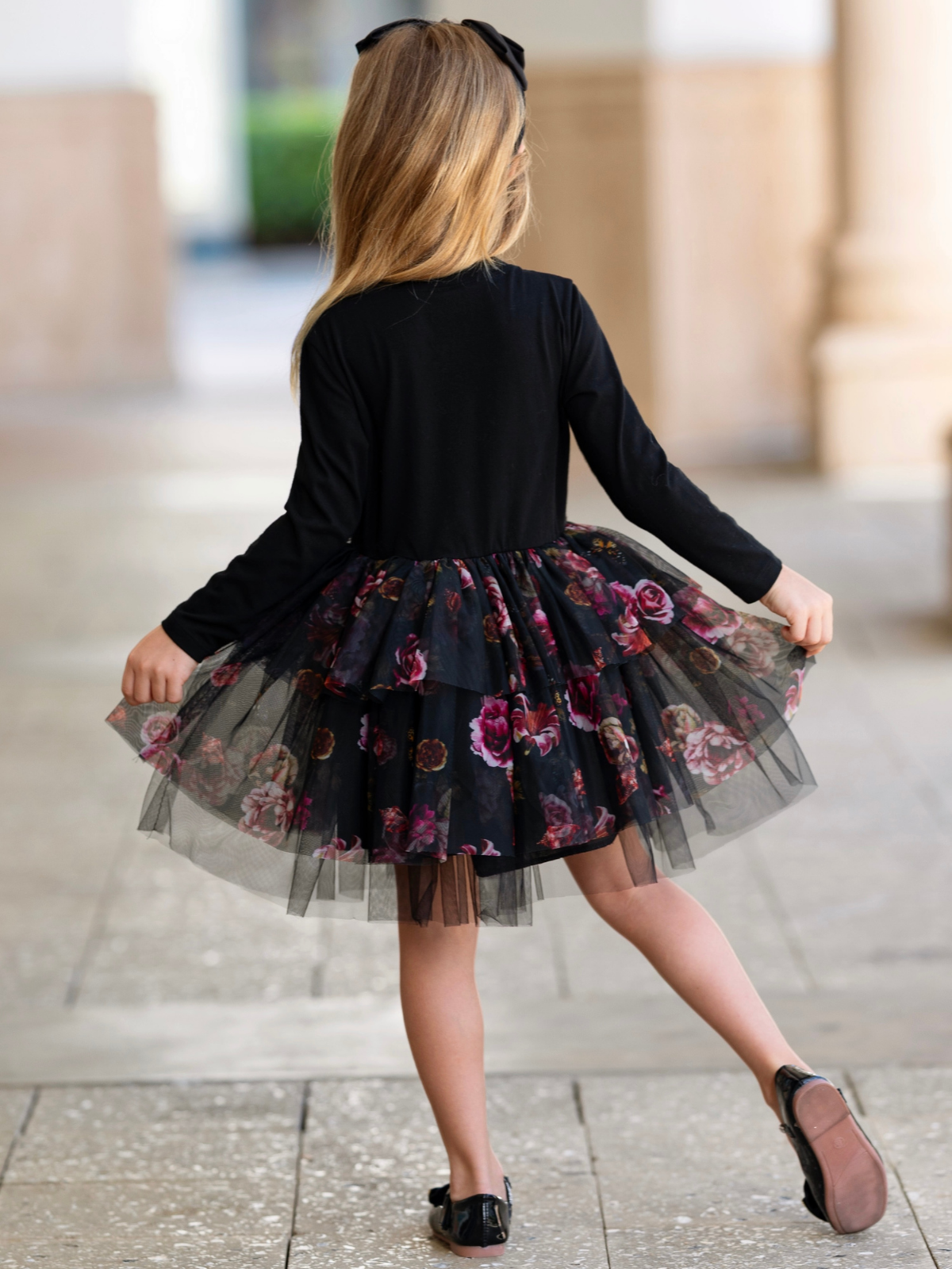 Mia Belle Girls Midnight Bloom Tiered Tulle Dress | Nordstrom