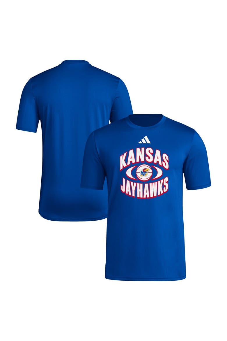 Men's adidas Royal Kansas Jayhawks Basketball On Court Orbit Pregame T-Shirt, Alternate, color, Royal