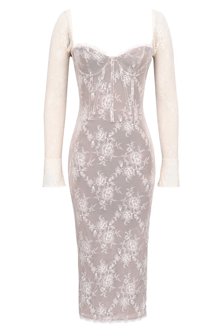 Saisha Long Sleeve Lace Cocktail Midi Dress, Alternate, color, VINTAGE CREAM