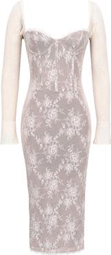 HOUSE OF CB Saisha Long Sleeve Lace Cocktail Midi Dress