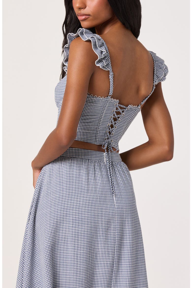 Wedelia Floral Lace-Up Crop Top, Alternate, color, BLUE GINGHAM
