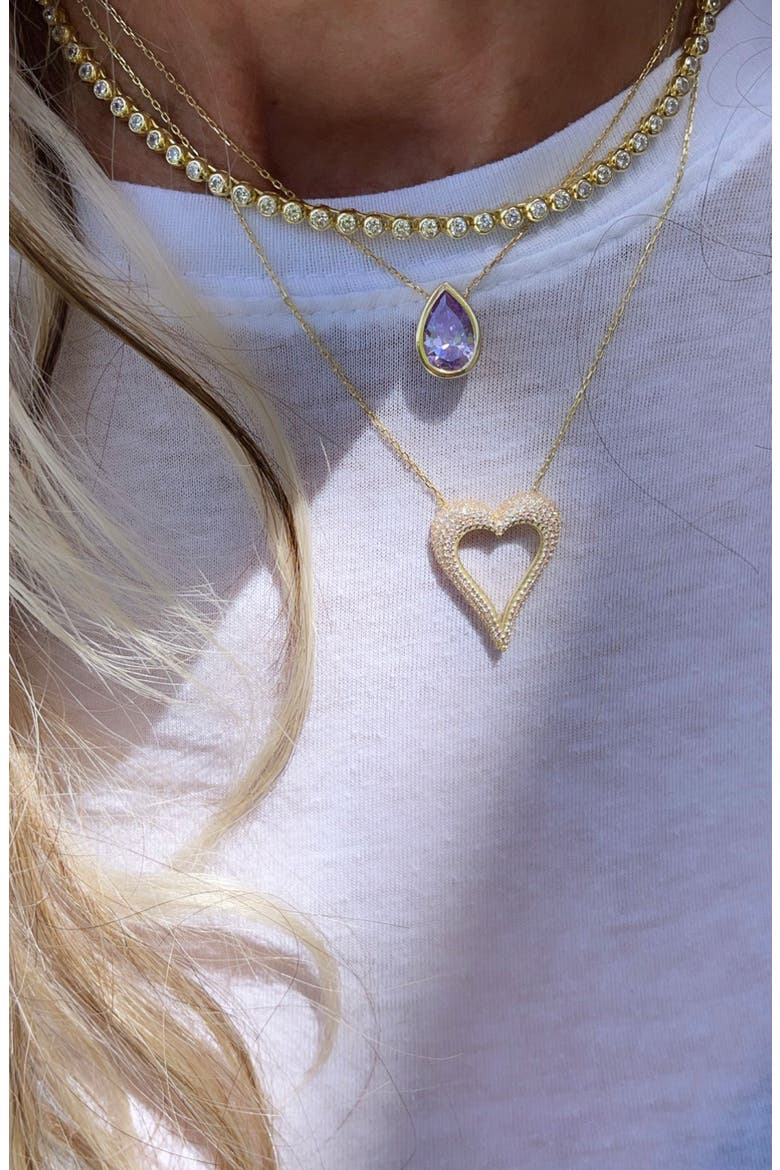 Pear Cubic Zirconia Bezel Pendant Necklace, Alternate, color, GOLD/ PURPLE