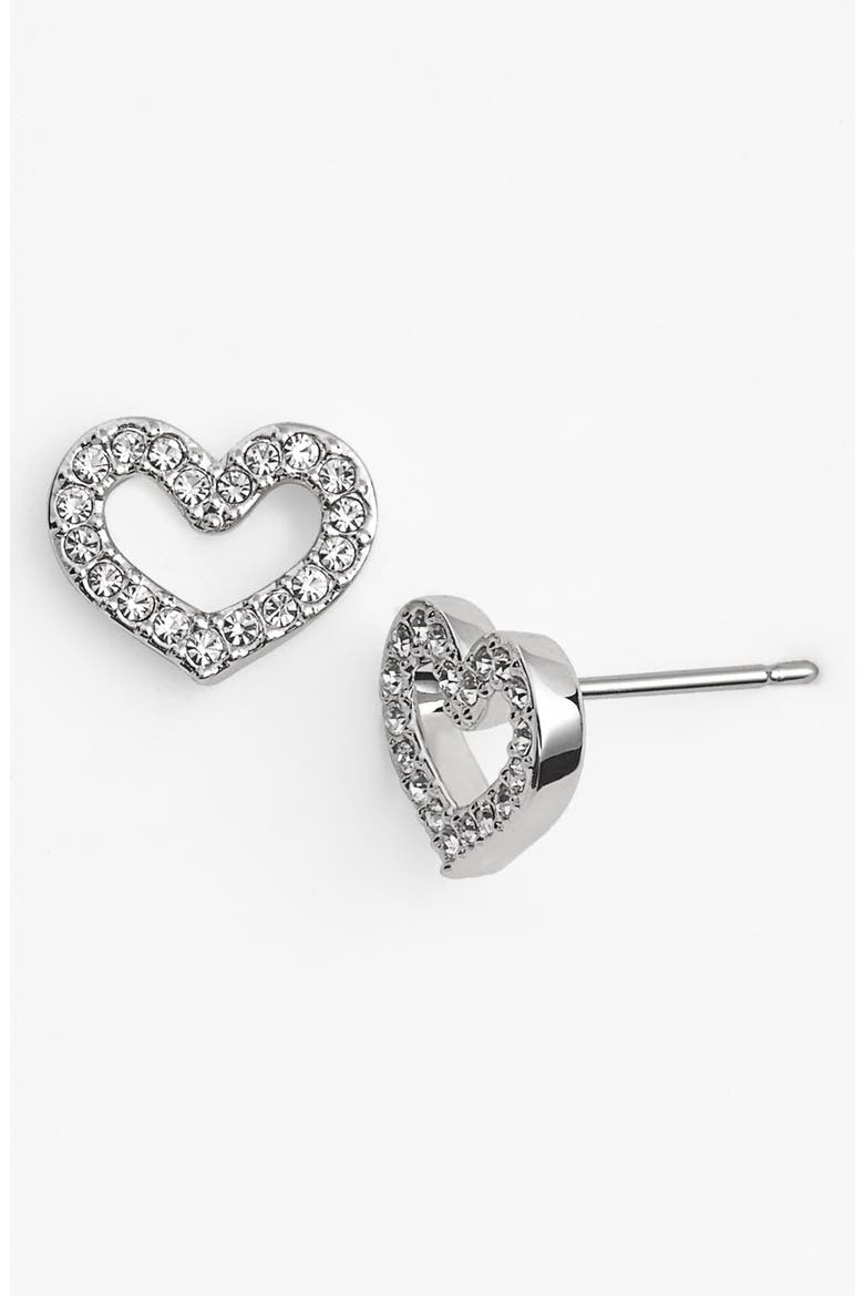 Pavé Heart Stud Earrings, Main, color, SILVER