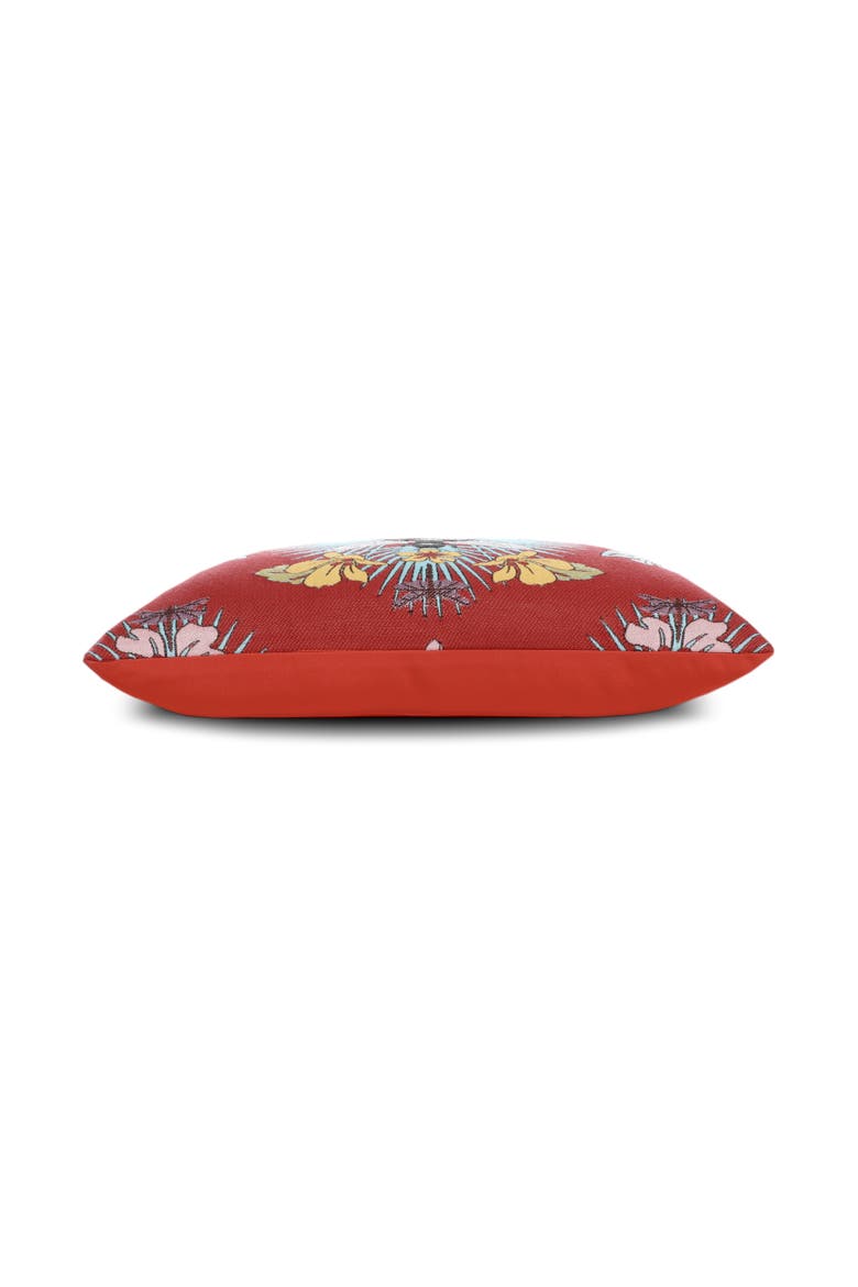 Tropical Bee Jacquard Chenille accented Indoor & Outdoor Woven Accent Pillow, Alternate, color, Red