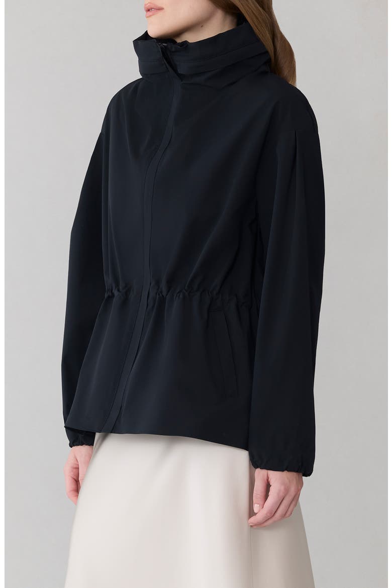 Ria Stretch Nylon Jacket with Stowaway Hood, Alternate, color, BLACK
