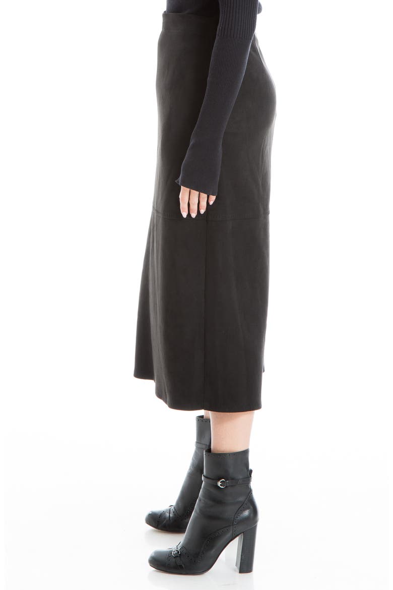 Faux Suede A-Line Midi Skirt, Alternate, color, BLACK