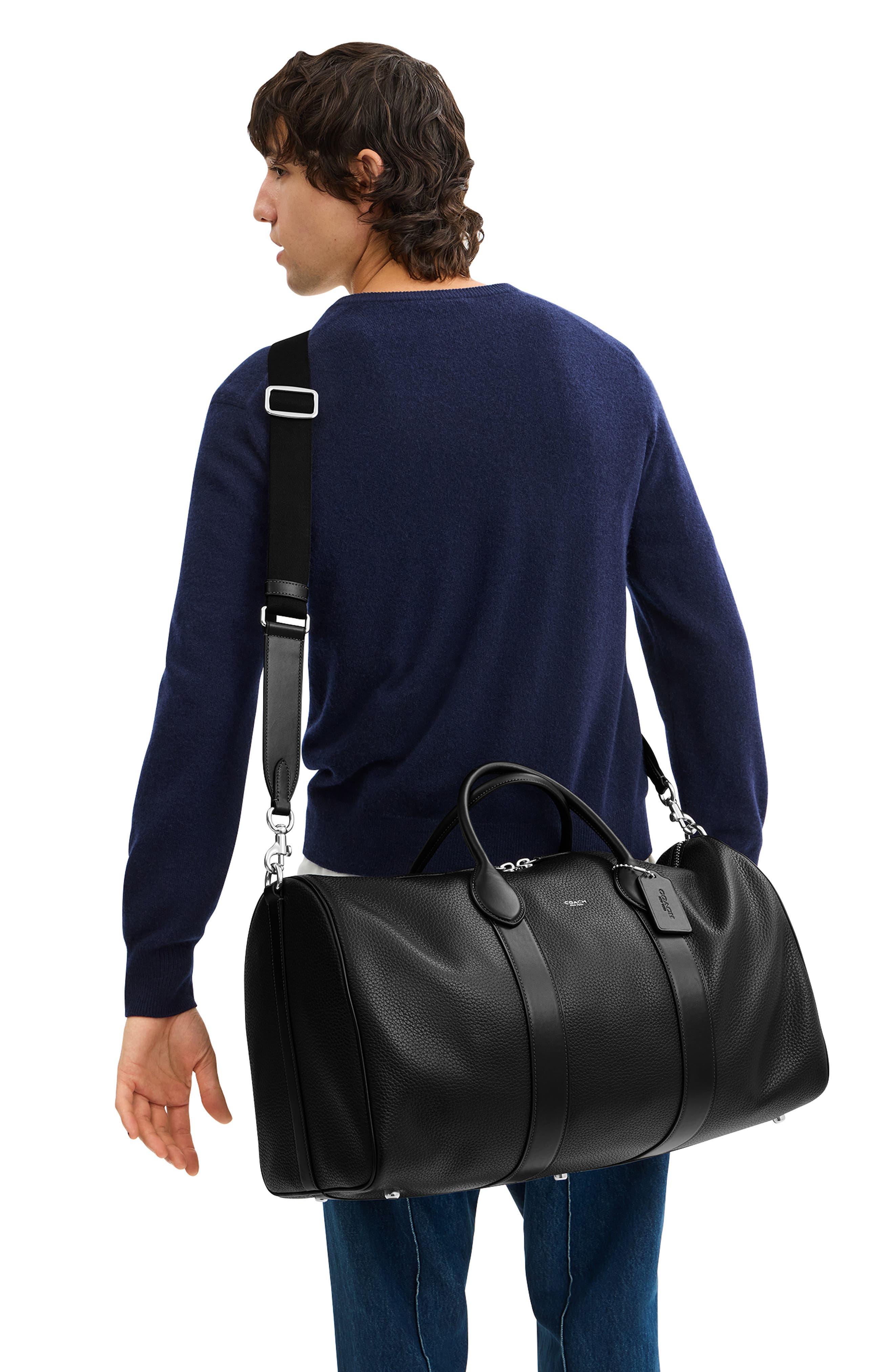 COACH Compass 50 Leather Duffle Bag, Alternate, color, Black