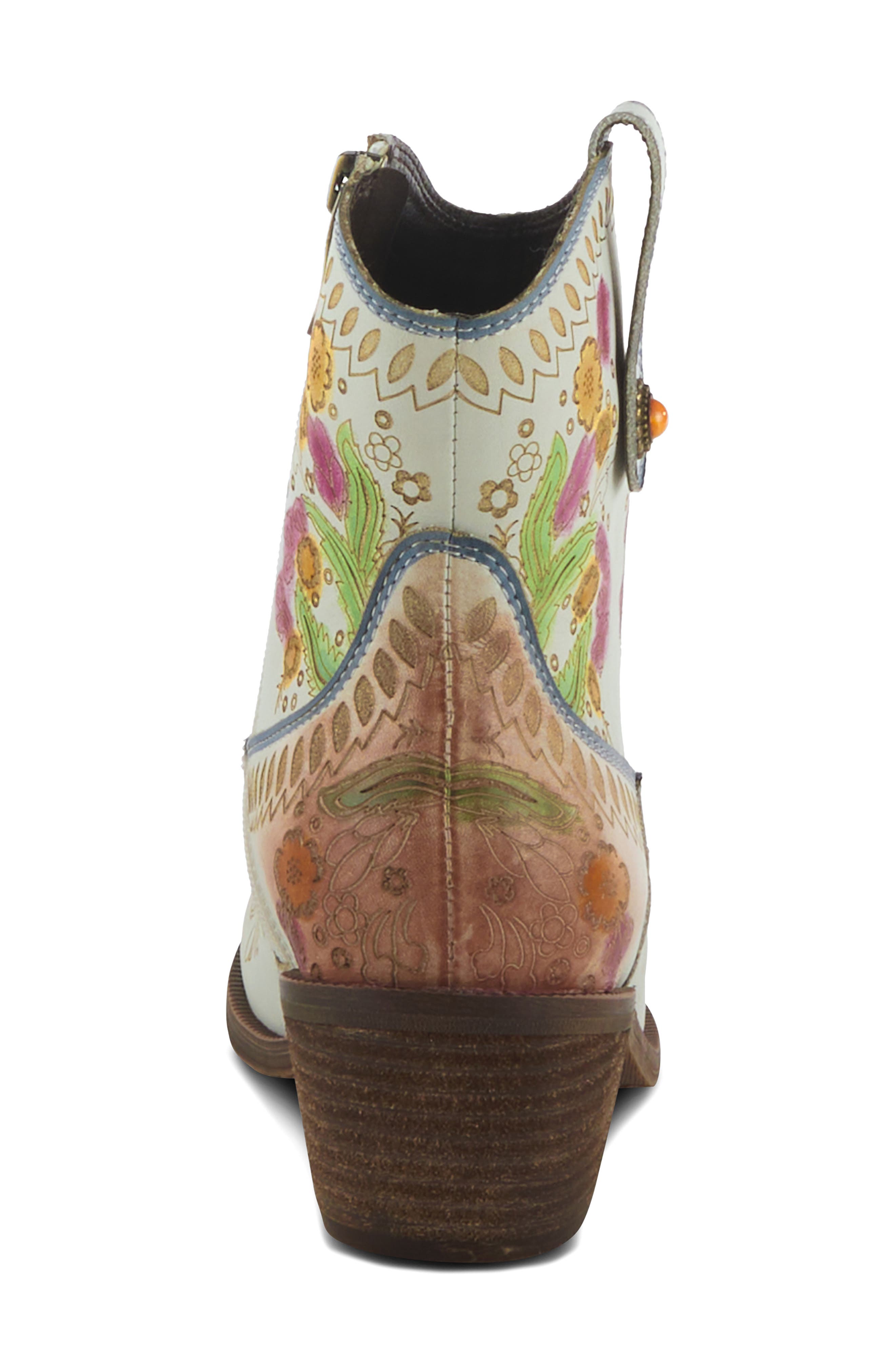 L'Artiste by Spring Step Galop Embossed Floral Leather Bootie, Alternate, color, White