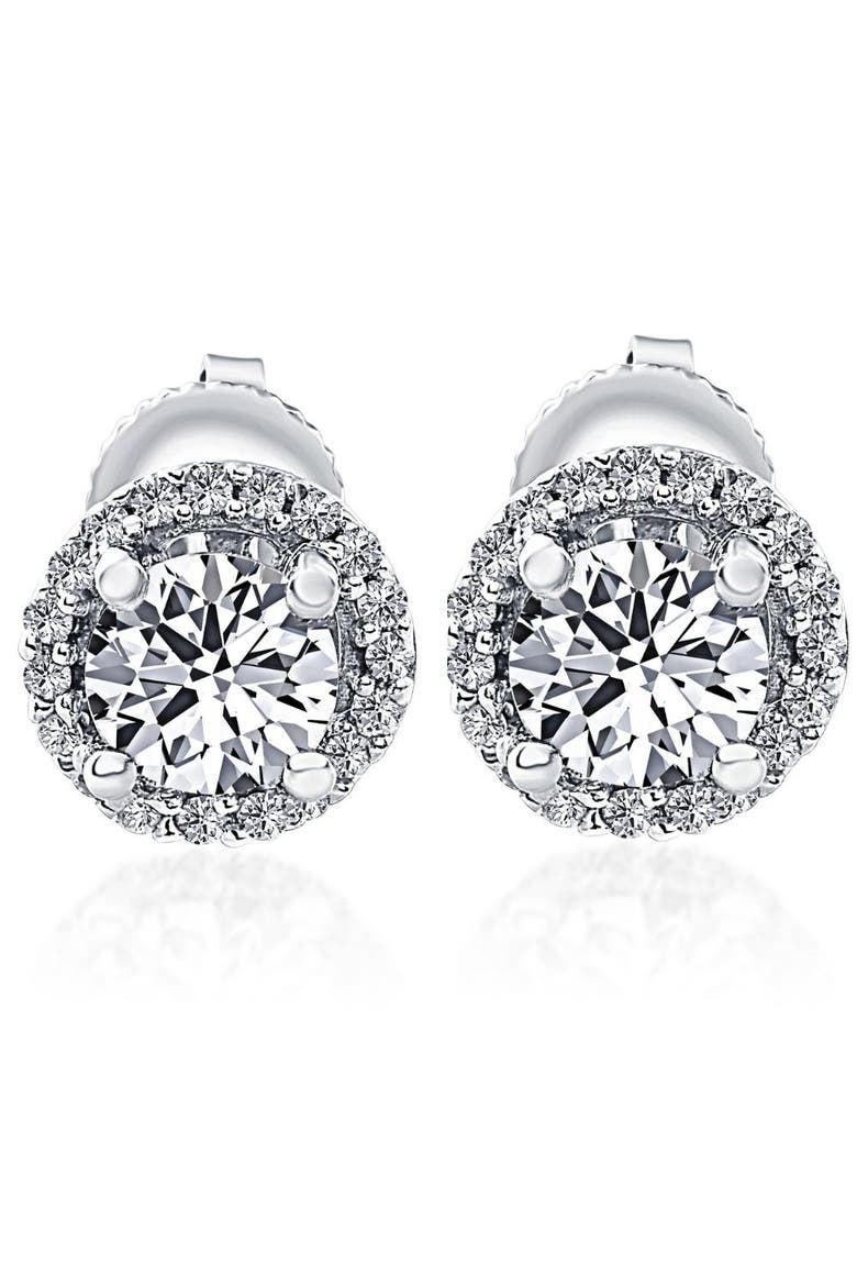1/2 Ct Halo Diamond Studs With Screw Backs Gold Lab Grown, Main, color, 10K White Gold
