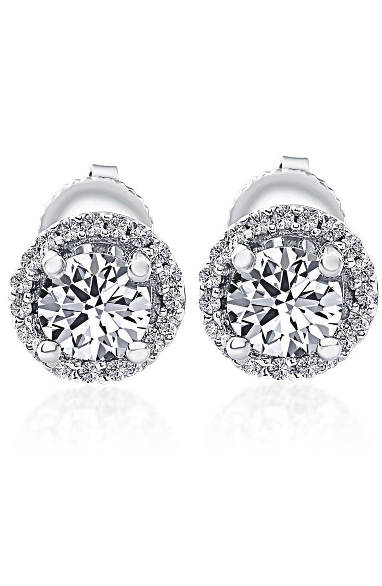 Bliss Diamond 1/2 Ct Halo Diamond Studs With Screw Backs Gold Lab Grown, Main, color, 10K White Gold