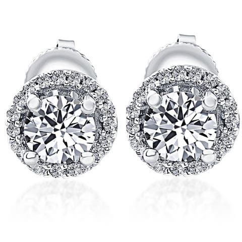 1/2 Ct Halo Diamond Studs With Screw Backs Gold Lab Grown
