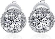 Bliss Diamond 1/2 Ct Halo Diamond Studs With Screw Backs Gold Lab Grown