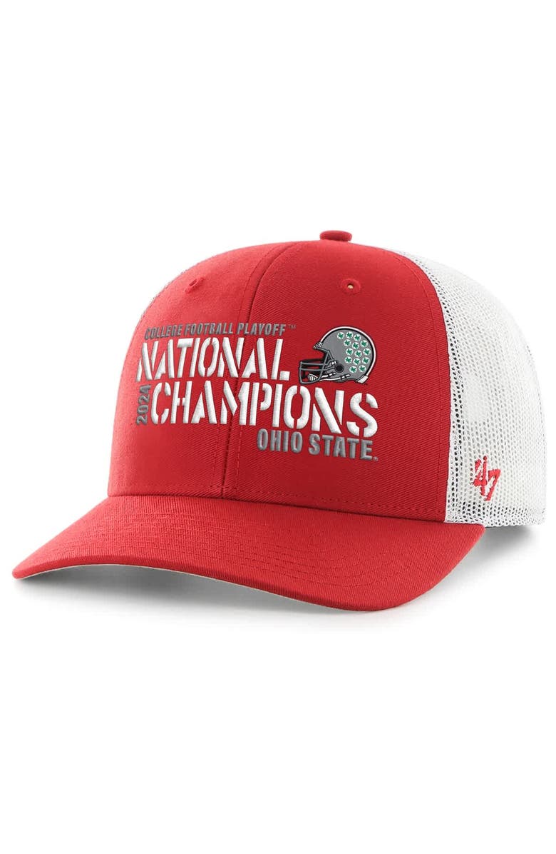 '47 Men's '47  Scarlet/White Ohio State Buckeyes College Football Playoff 2024 National Champions Team Trucker Adjustable Hat, Main, color, 