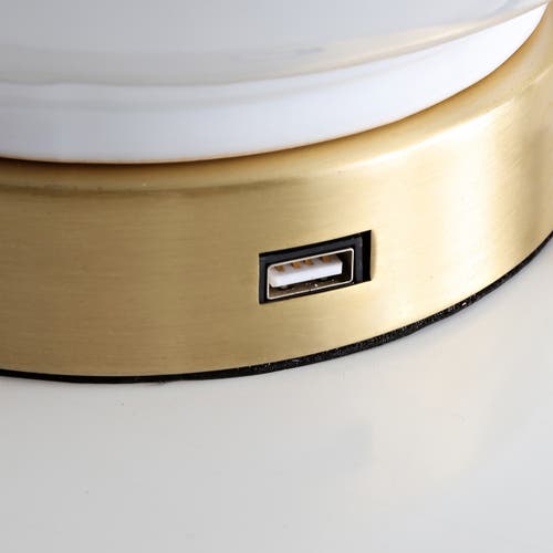 Jonathan Y Han 27" Ceramic/iron Contemporary Usb Charging Led Table Lamp, White/brass Gold In White/brass Gold