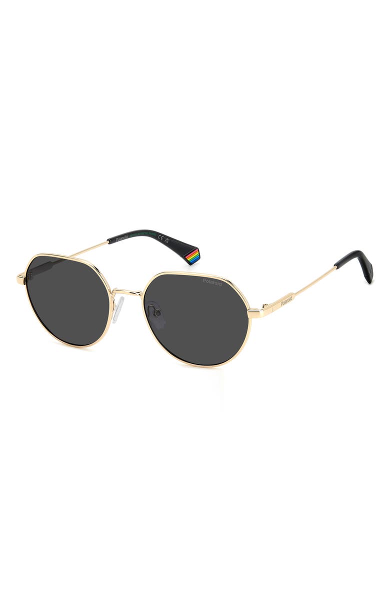 Polaroid 54mm Polarized Rectangular Sunglasses, Alternate, color, Gold Black/ Grey Polar