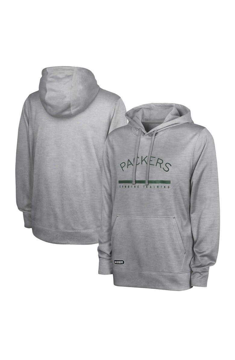 Outerstuff Men's Heather Gray Green Bay Packers Grid Drill Streak Fleece Pullover Hoodie, Alternate, color, 