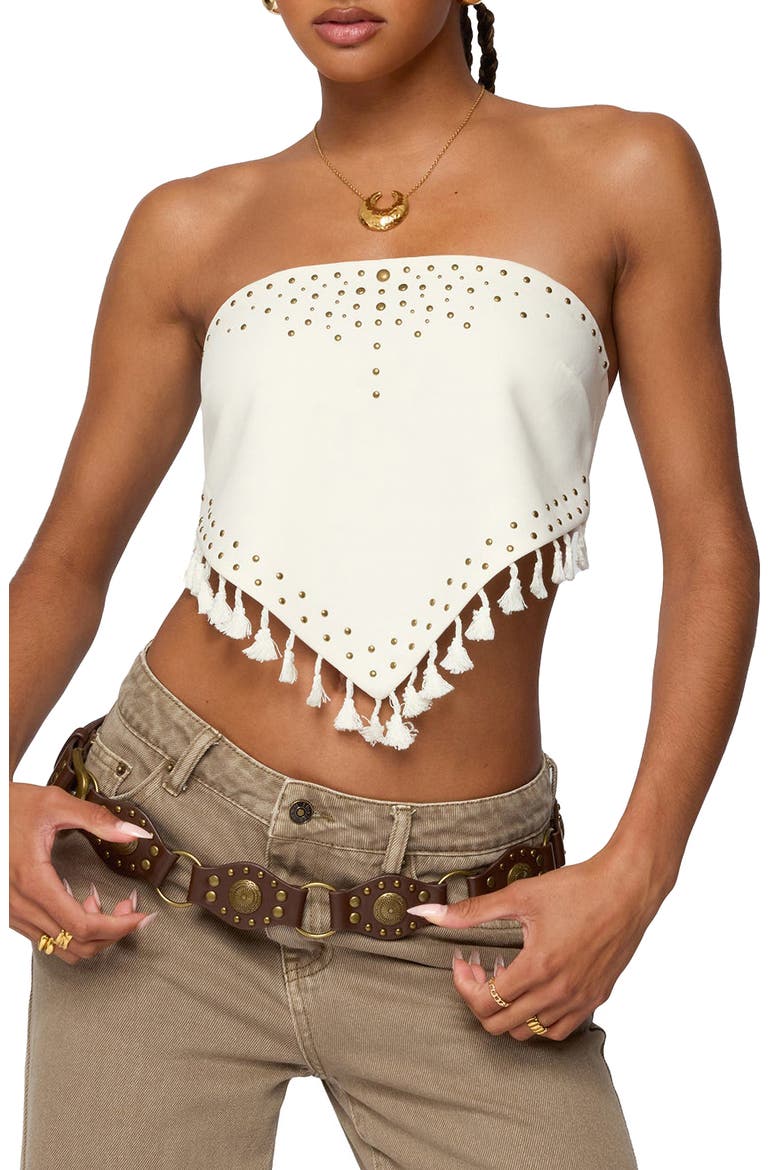 Stud & Tassel Handkerchief Strapless Top, Main, color, CREAM