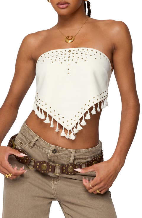 Stud & Tassel Handkerchief Strapless Top