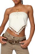 EDIKTED Stud & Tassel Handkerchief Strapless Top