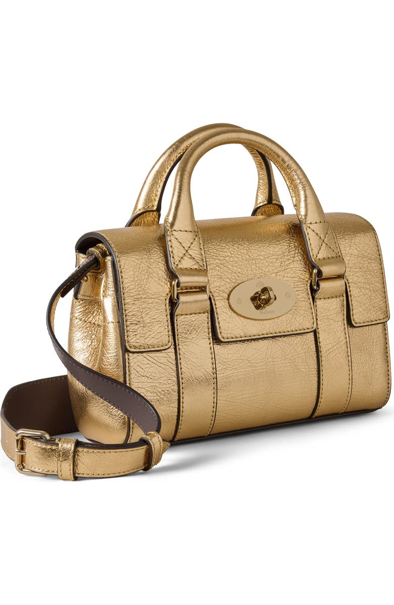 Mulberry Mini Heritage Bayswater Metallic Leather Satchel, Alternate, color, Somerset Gold