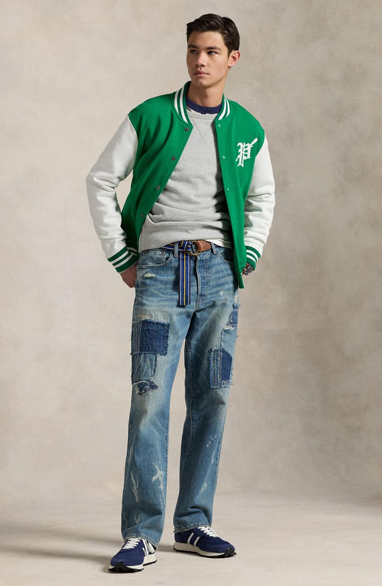 Polo Ralph Lauren Graphic Fleece Baseball Jacket, Alternate, color, Cruise Green/Nevis