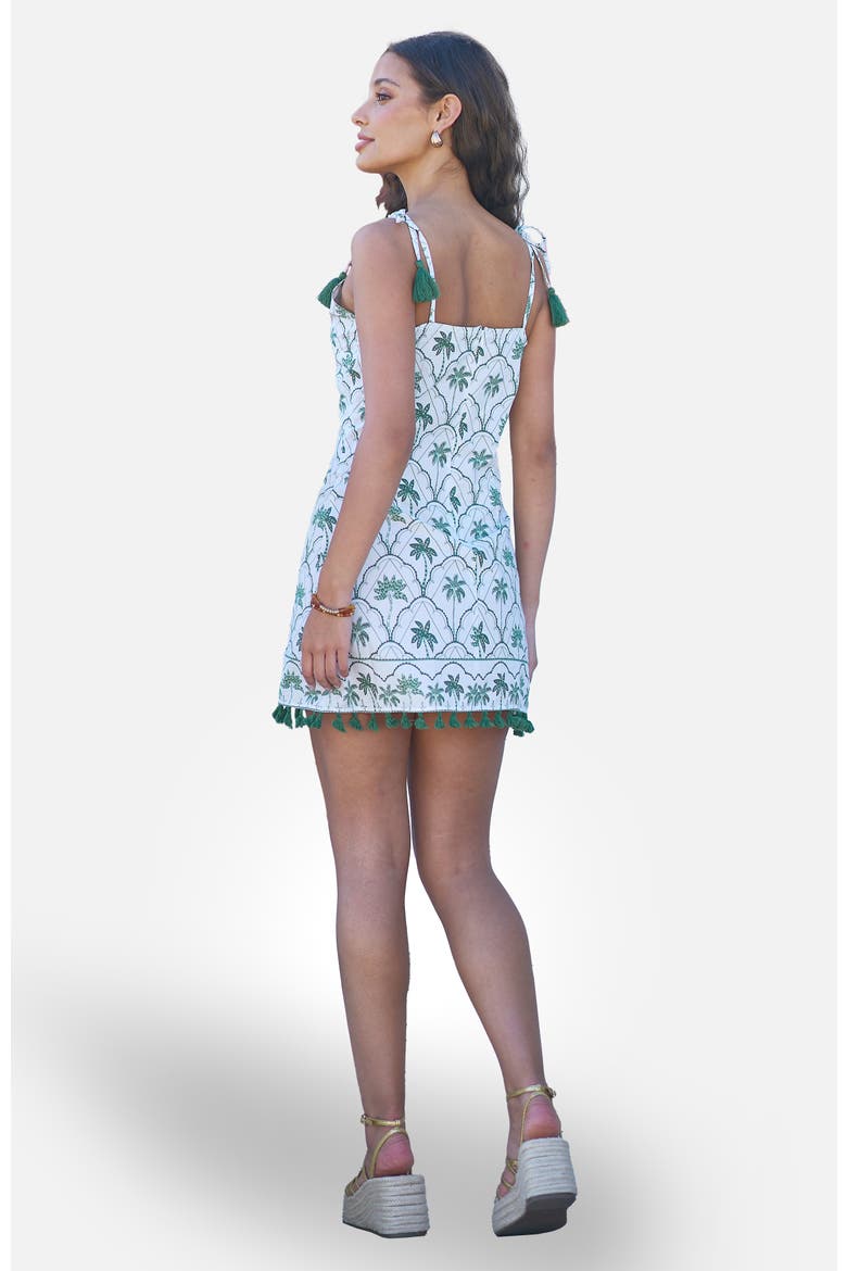 Palm Tree Cotton Shift Mini Dress, Alternate, color, White