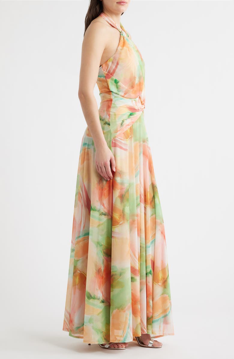 Black Halo Neriah Marble Print Halter Gown, Alternate, color, Marble Melody