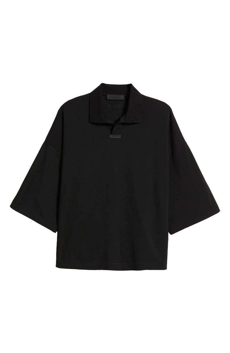 Fear of God Essentials Oversize Cotton Blend Piqué Polo, Alternate, color, Black