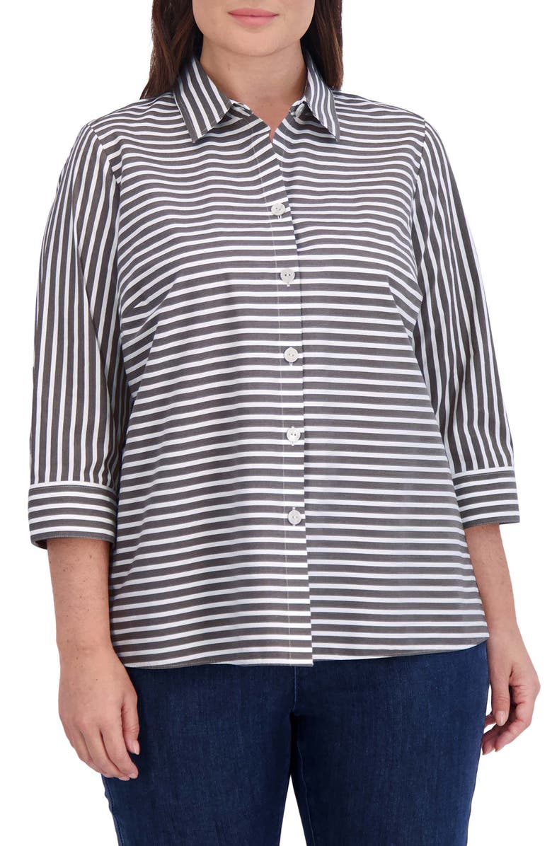 Foxcroft Kelly Stripe Cotton Blend Button-Up Shirt, Main, color, 