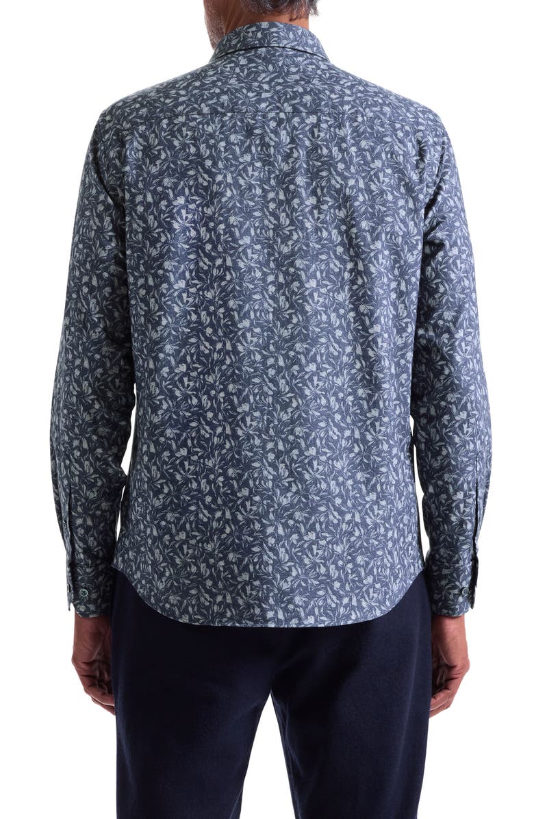 Bugatchi Julian Shaped Fit Floral Print Cotton Button-Up Shirt, Alternate, color, Navy