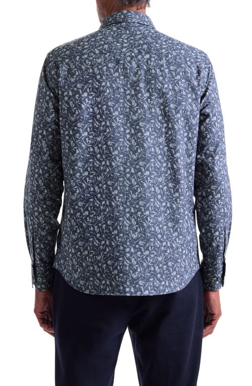 Bugatchi Julian Shaped Fit Floral Print Cotton Button-up Shirt In Blue