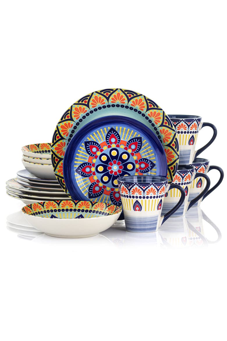 Zen Mozaik 16 Piece Luxurious Stoneware Dinnerware, Main, color, Blue