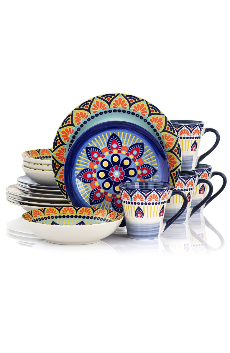 Elama Zen Mozaik 16 Piece Luxurious Stoneware Dinnerware with Complete Setting for 4, 16pc, Main, color, Blue