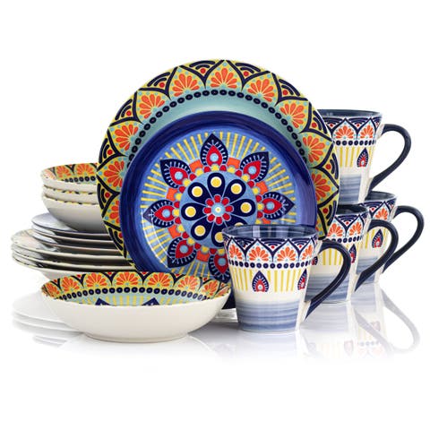 Zen Mozaik 16 Piece Luxurious Stoneware Dinnerware with Complete Setting for 4, 16pc