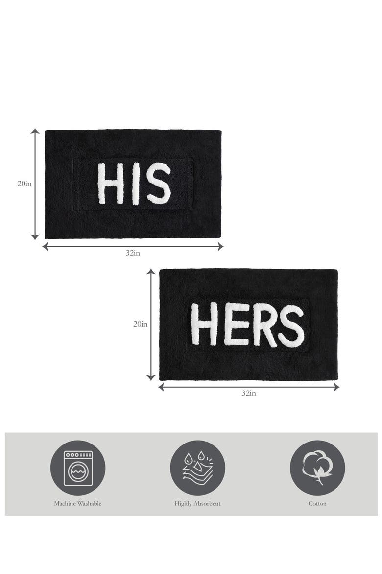 His & Hers 2-Piece Bath Mat Set, Alternate, color, BLACK