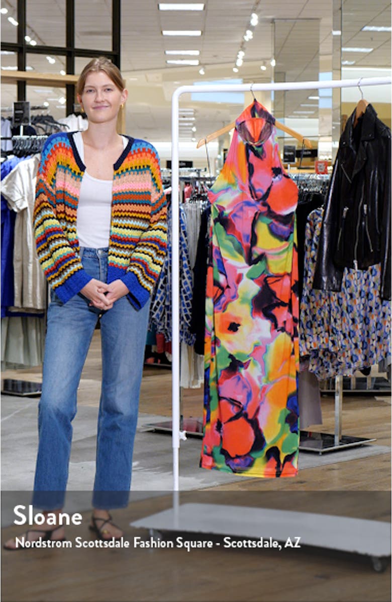 Olimpia Printed Turtleneck Mesh Halter Dress, sales video thumbnail